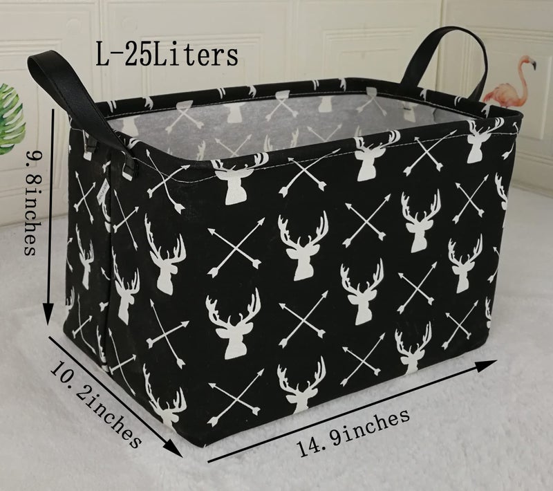 KUNRO Rectang Black Storage Basket Gift Shelf Basket Baby Storage Bin, Kids Toy Basket Organizer Box with Handles for Boy and Girls Room Deco (Deer) - Image 2