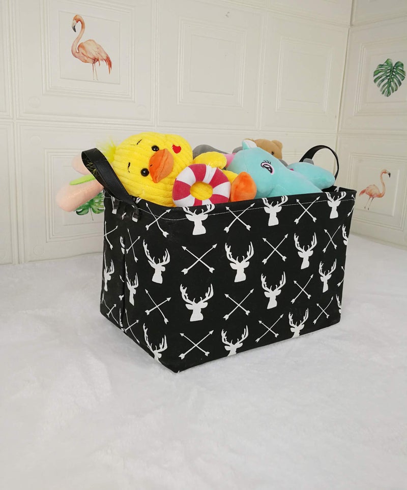 KUNRO Rectang Black Storage Basket Gift Shelf Basket Baby Storage Bin, Kids Toy Basket Organizer Box with Handles for Boy and Girls Room Deco (Deer) - Image 3