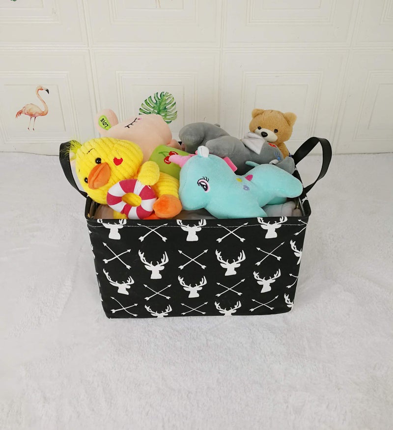 KUNRO Rectang Black Storage Basket Gift Shelf Basket Baby Storage Bin, Kids Toy Basket Organizer Box with Handles for Boy and Girls Room Deco (Deer) - Image 4