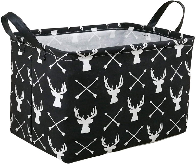 KUNRO Rectang Black Storage Basket Gift Shelf Basket Baby Storage Bin, Kids Toy Basket Organizer Box with Handles for Boy and Girls Room Deco (Deer) - Image 1