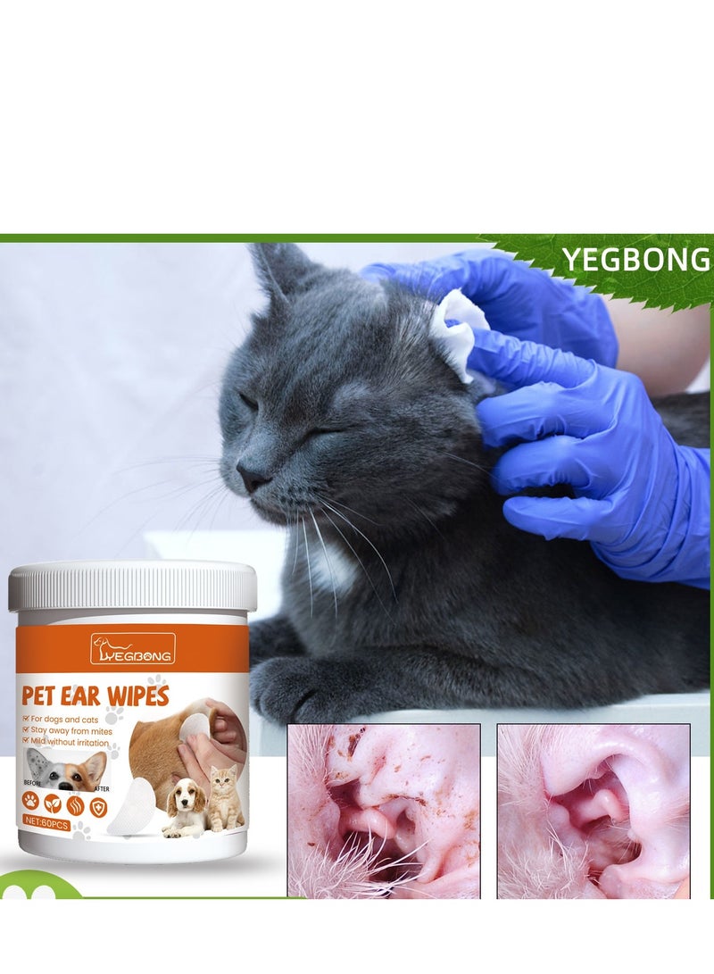 YEGBONG 60pcs Disposable Pet Cleaning Ear Wipes for Dogs and Cats Odor Control Dirt Earwax Removal Itches Relief Deodorizing and Soothing Ear Issues - Image 1