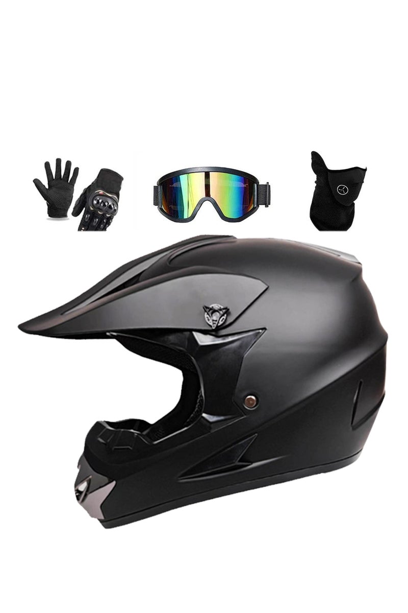 Oasisgalore Motocross Helmet Black Motorcycle Helmet with Goggles Gloves Mask, DOT Certified Full Face Helmet Set(M) - Image 1