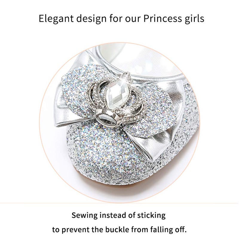 Stelle Girls Dress Shoes Glitter Princess Shoe Flower Mary Jane Low Heels Party Wedding Prom Footwear for Toddler Kids(T13-Silver, 11ML) - Image 3