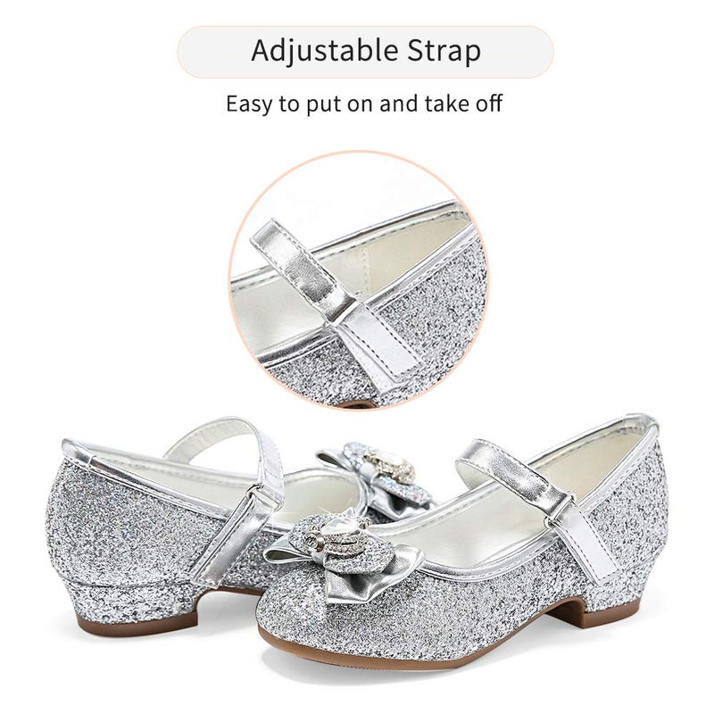 Stelle Girls Dress Shoes Glitter Princess Shoe Flower Mary Jane Low Heels Party Wedding Prom Footwear for Toddler Kids(T13-Silver, 11ML) - Image 4