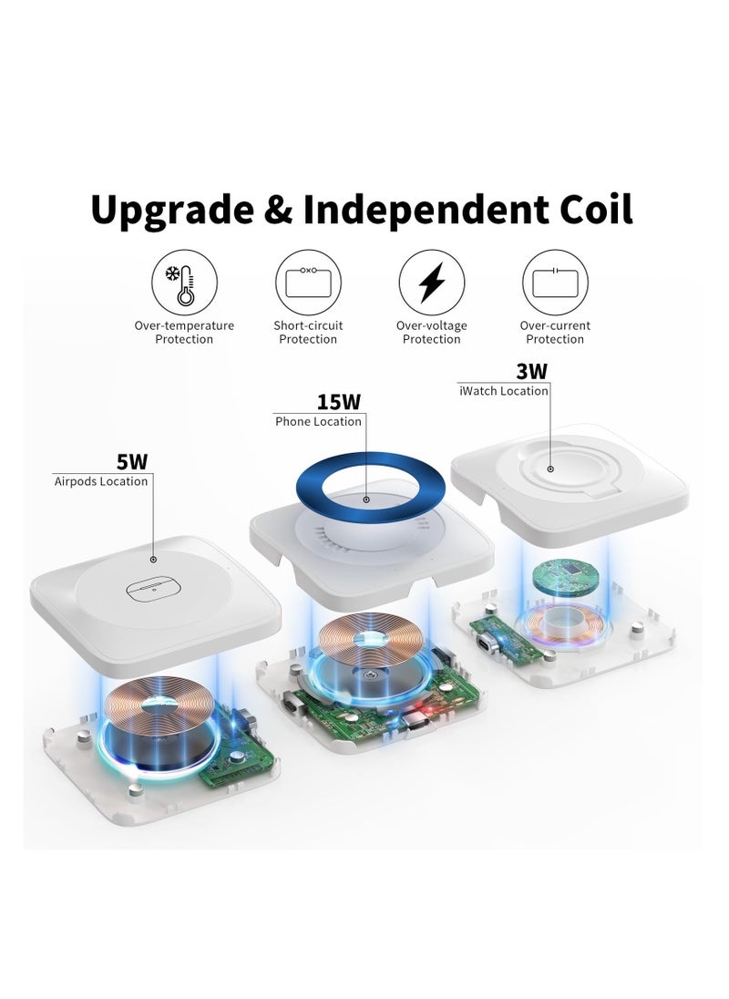 SYOSI - 3 in 1 Wireless Charger for iPhone, Portable Magnetic Wireless Charging Station, Travel Induction Charger for Multiple Devices, for Apple Watch, iPhone 15 14 13 Pro Max, Air Pods - Image 1