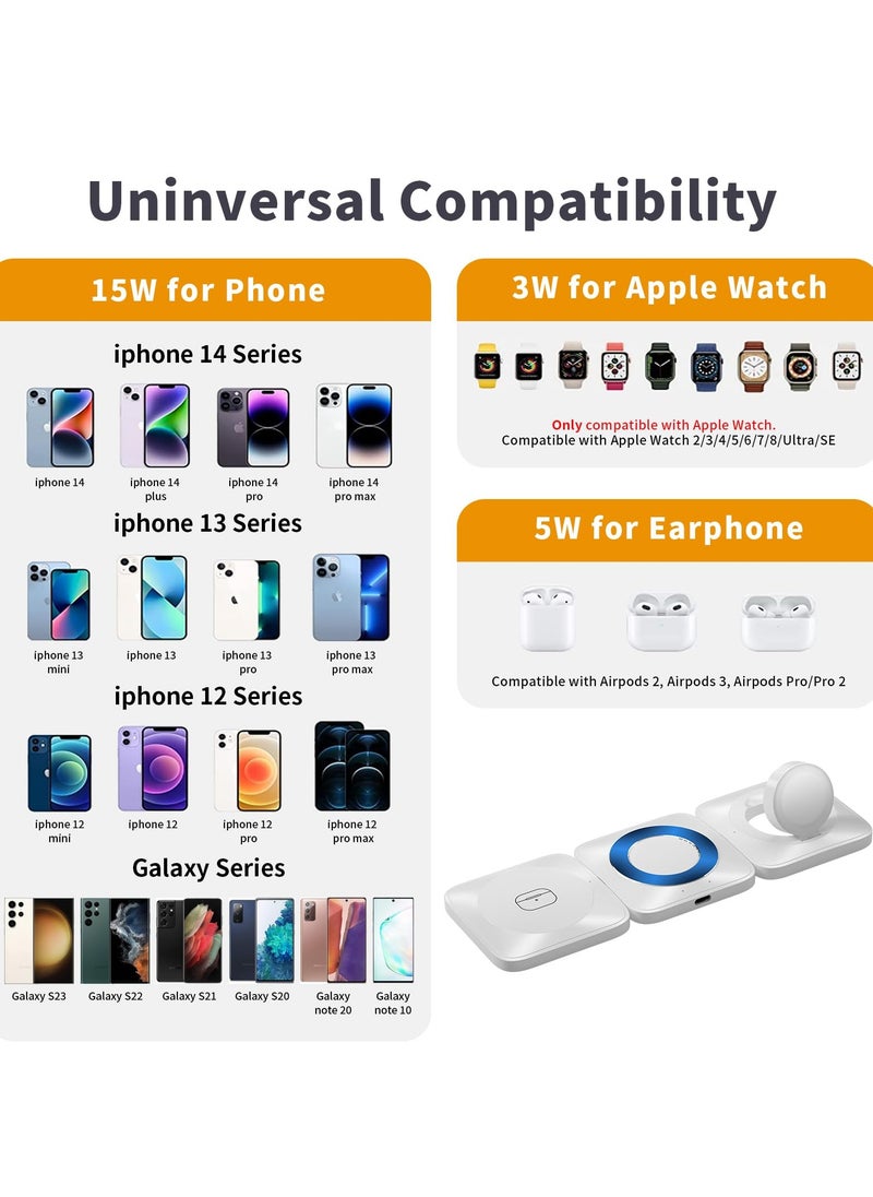 SYOSI - 3 in 1 Wireless Charger for iPhone, Portable Magnetic Wireless Charging Station, Travel Induction Charger for Multiple Devices, for Apple Watch, iPhone 15 14 13 Pro Max, Air Pods - Image 1