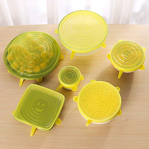 DS Enterprise | 6 Pieces Set Reusable Silicone Stretch Lids | Silicone Food Wrap Bowl Pan Pot Lid | Silicon Cover Stoppers Caps Keeping Fresh for Cooking Kitchen | Microwave Safe Silicone Lids - Image 1