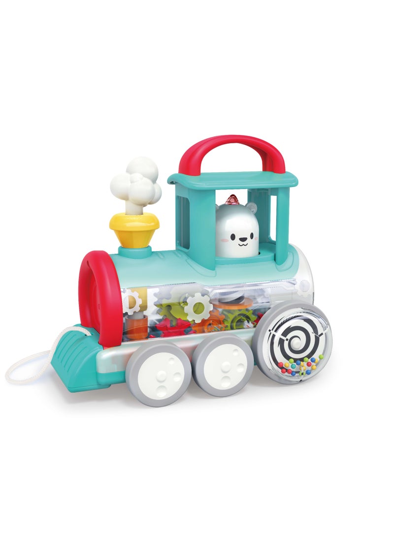 HOLA Hola Pull Along Train Engine for Toddlers 6M+, Interactive Toy w/ Spinning Bear, Rotating Gears & Moving Smoke, Encourages Crawling, Hand-Eye Coordination, Sensory & Motor Skills, STEAM Toys - Red - Image 1