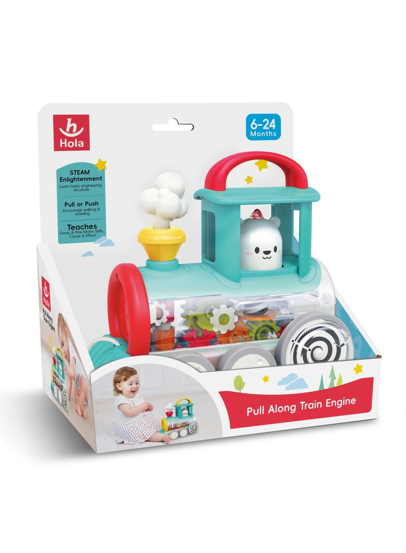 HOLA Hola Pull Along Train Engine for Toddlers 6M+, Interactive Toy w/ Spinning Bear, Rotating Gears & Moving Smoke, Encourages Crawling, Hand-Eye Coordination, Sensory & Motor Skills, STEAM Toys - Red - Image 3