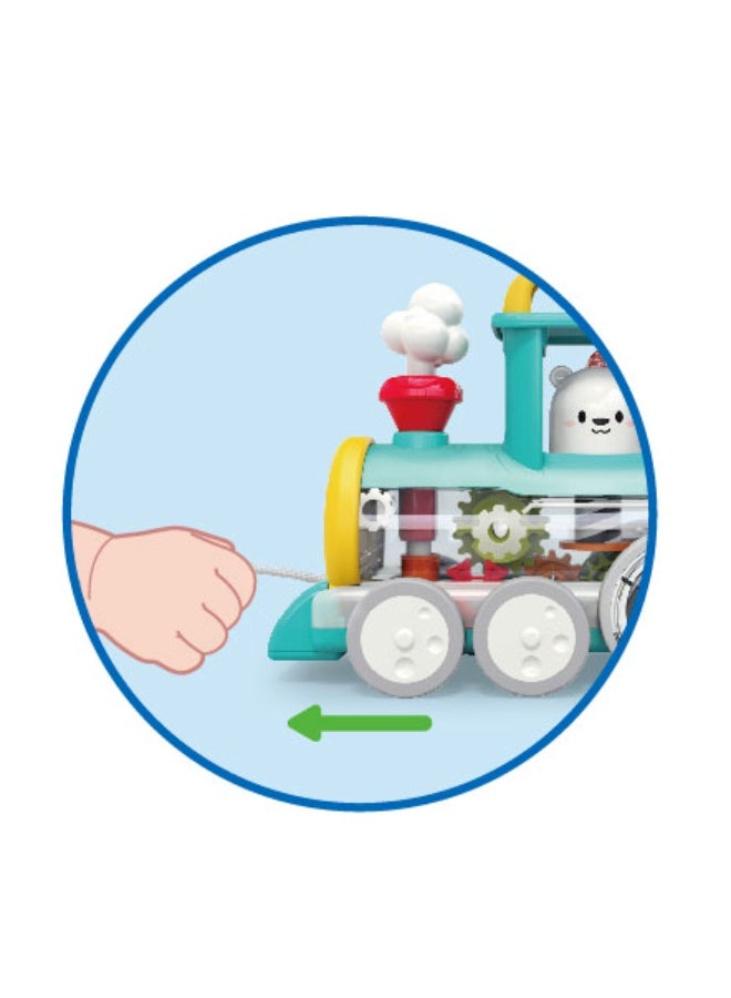 HOLA Hola Pull Along Train Engine for Toddlers 6M+, Interactive Toy w/ Spinning Bear, Rotating Gears & Moving Smoke, Encourages Crawling, Hand-Eye Coordination, Sensory & Motor Skills, STEAM Toys - Red - Image 4