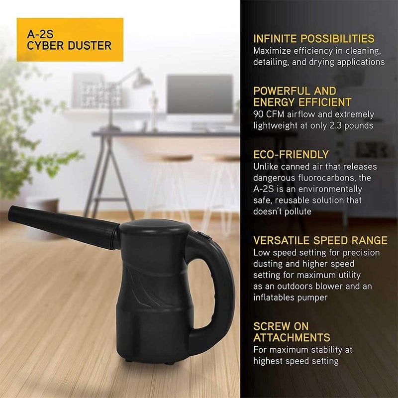 Xpower A-2S Cyber Duster Electric Air Duster for Dusting, Drying, Inflating, Blowing, Car Detailing, Computer, Leaf Blowing, 90 CFM, 2 Nozzles + 1 Brush, High Performance Motor, Eco-Friendly, Black - Image 3