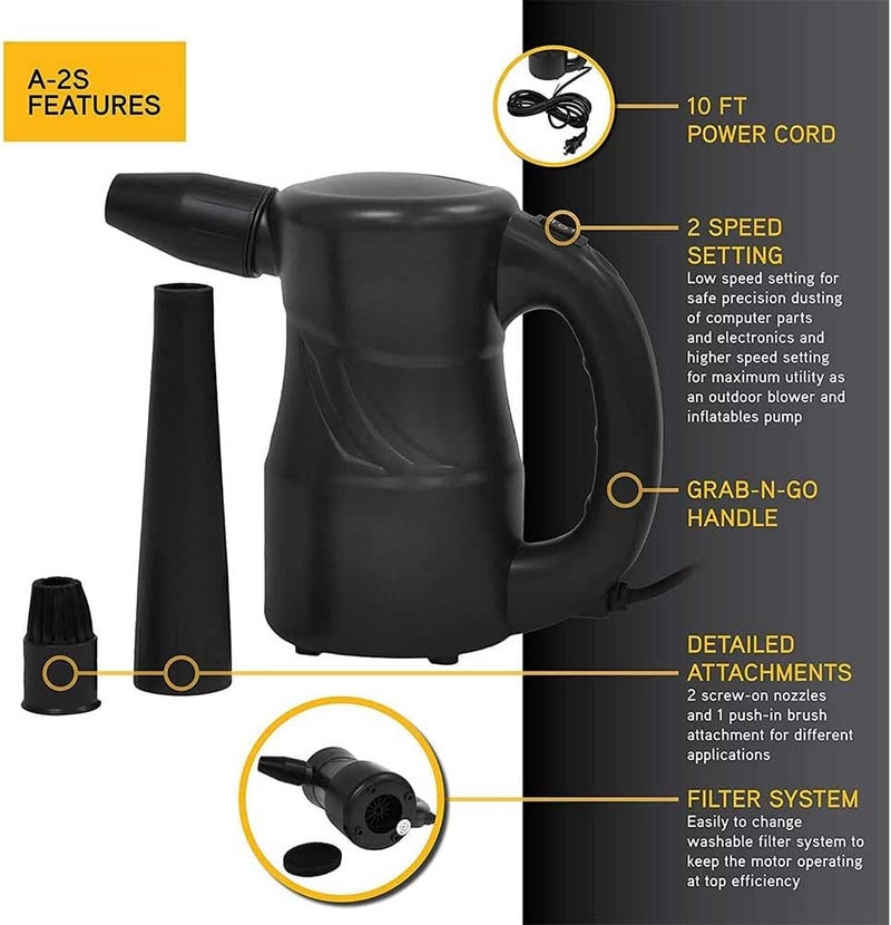 Xpower A-2S Cyber Duster Electric Air Duster for Dusting, Drying, Inflating, Blowing, Car Detailing, Computer, Leaf Blowing, 90 CFM, 2 Nozzles + 1 Brush, High Performance Motor, Eco-Friendly, Black - Image 4
