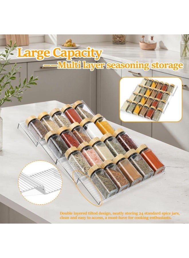 UREVO Spice Drawer Rack, 4 Tier- 2 Set (8 Pcs) Expandable From 11" to 22" Clear Acrylic Seasoning Jars Drawers Organizer, Kitchen Drawers, Cabinets Countertops Expandable Storage for Spice Jars - Image 2