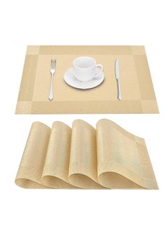 JSDUN Heat Resistant Woven Vinyl Placemats Anti-Stain Non-slip Washable Pvc Table Mats for Kitchen Dining Table Wedding Party (Gold, 4PCS)  - Image 1