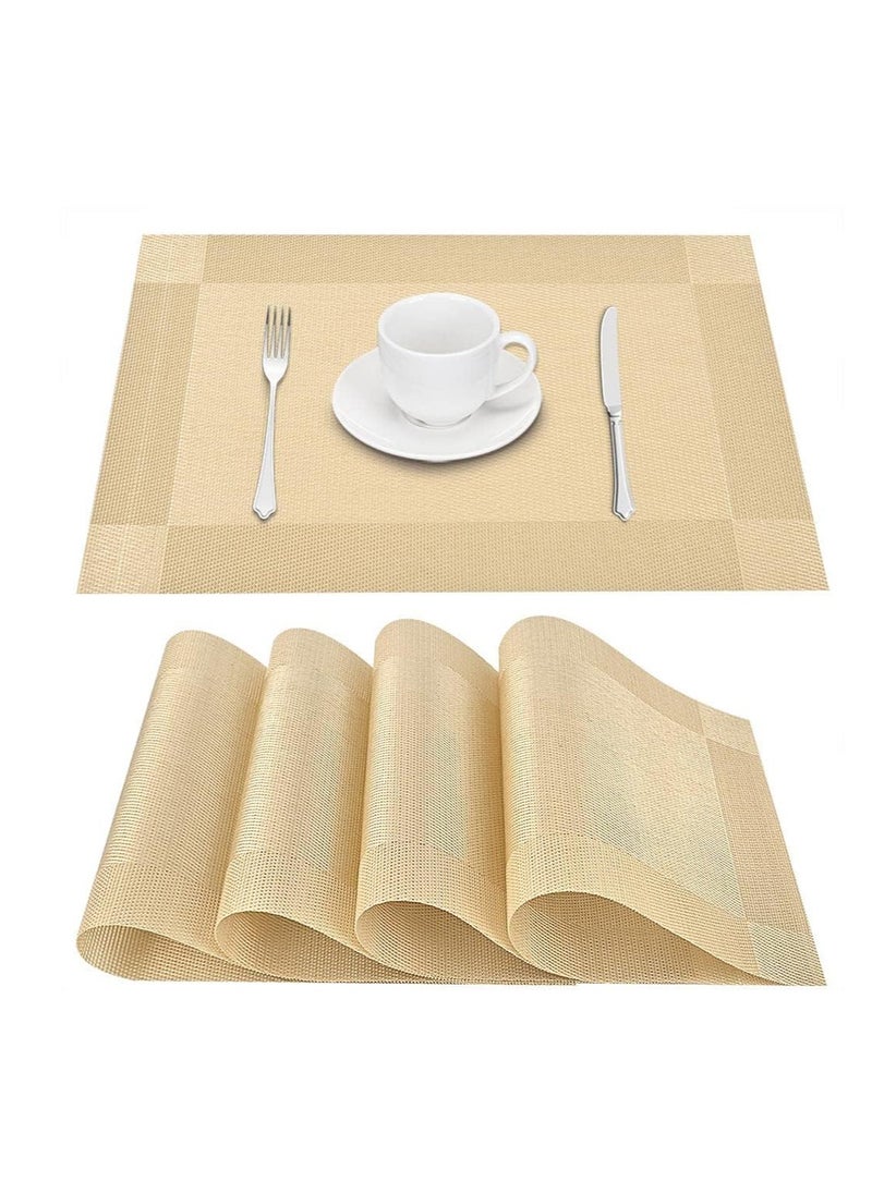 JSDUN Heat Resistant Woven Vinyl Placemats Anti-Stain Non-slip Washable Pvc Table Mats for Kitchen Dining Table Wedding Party (Gold, 4PCS)  - Image 1