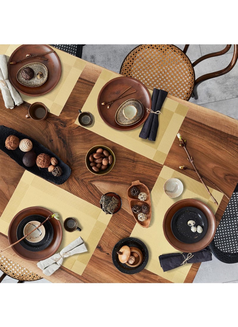 JSDUN Heat Resistant Woven Vinyl Placemats Anti-Stain Non-slip Washable Pvc Table Mats for Kitchen Dining Table Wedding Party (Gold, 4PCS)  - Image 3