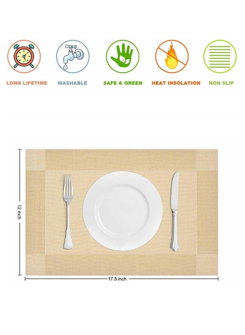 JSDUN Heat Resistant Woven Vinyl Placemats Anti-Stain Non-slip Washable Pvc Table Mats for Kitchen Dining Table Wedding Party (Gold, 4PCS)  - Image 4