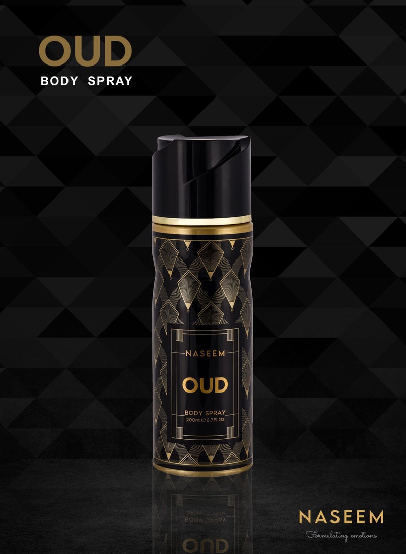 Naseem Oud Body Spray 200ml – Unisex Oud Fragrance with Spicy Lavender Top and Deep Agarwood Base – Long Lasting Fragnance