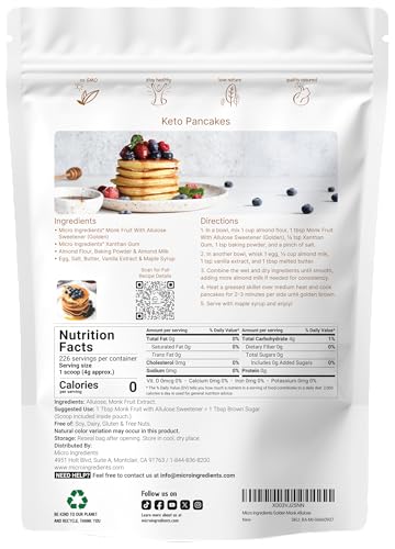 Micro Ingredients Golden Monk Fruit Sweetener Allulose, 2 lbs | No Erythritol, No Aftertaste, 1:1 Brown Sugar Substitute | Zero Calorie, Great for Drinks, Coffee, Tea, Cookies | Keto, Vegan, Non-GMO - Image 2