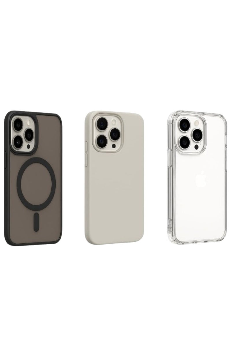 Case Club 3PCS iPhone 13 Pro Max Case Combo – Luxury Shockproof MagSafe Soft Silicone, Transparent & Slim Fit Covers - Image 1