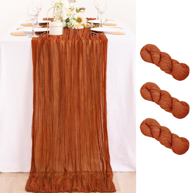MLMC 3 Pack Terracotta Cheesecloth Table Runner 10ft Rustic Burnt Orange Cheese Cloth Table Runner 35 x 120 inches for Wedding Bridal Shower Birthday Pinic Party Sheer Centerpiece Decor