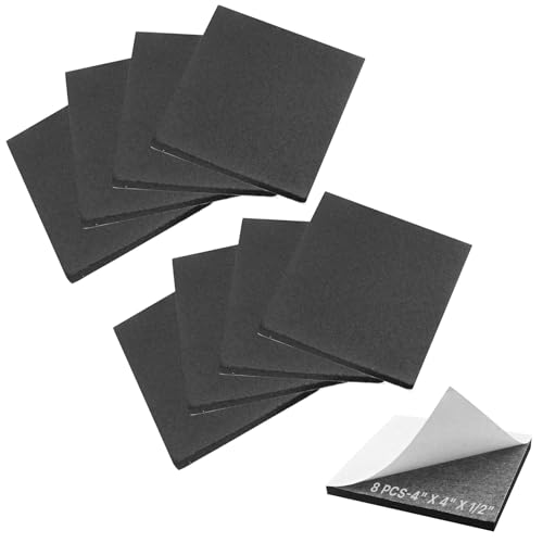 Storystore 8 Pcs Foam Padding Sheets - 4" x 4" x 1/2" Self Adhesive Closed Cell Foam Neoprene Rubber Sheets Insulation Anti Vibration Rubber Pads with Adhesive, Black - Image 1