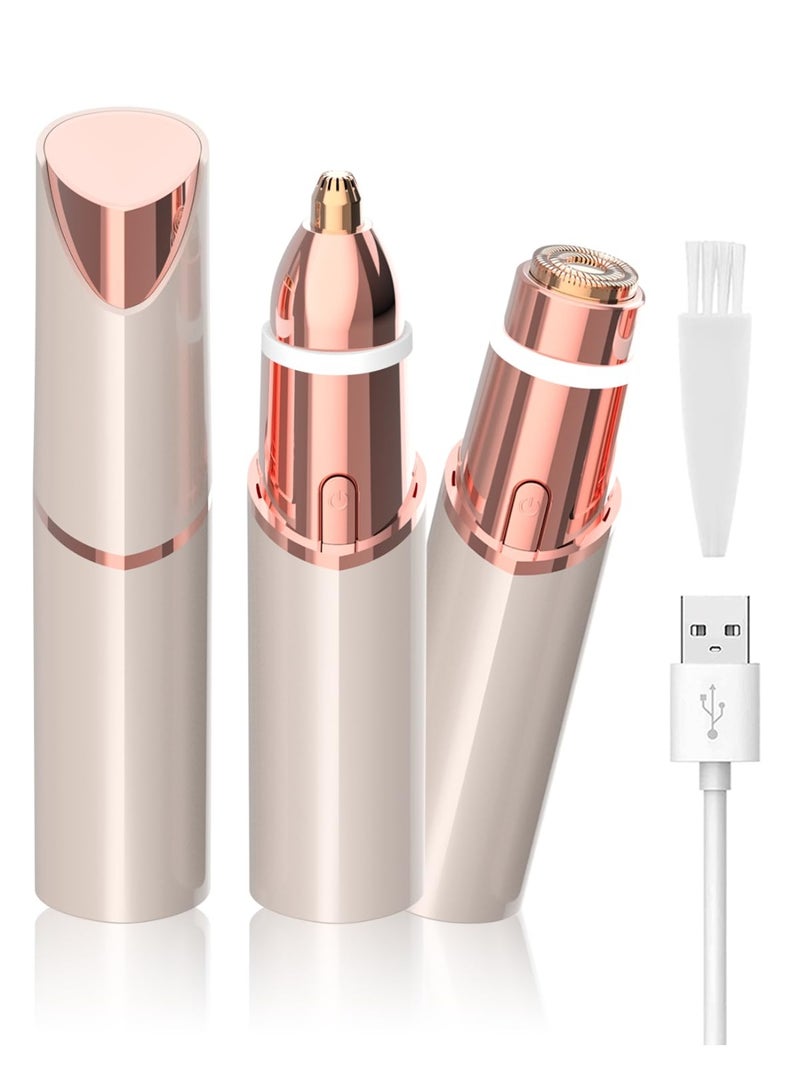 MUMO Facial Hair Remover and Eyebrow Trimmer - 2 in 1 Facial Hair Removal Epilators for Women - Rechargeable Travel Face Hair Razor Bikini Shaver for Face Peach Fuzz Lips Chin Armpit Body (Gold) - Image 1
