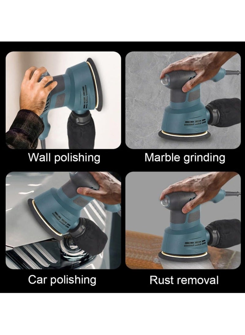 والالا صنفرة مدارية كهربائية بقوة 300 واط، 12000 دورة في الدقيقة، مزودة بـ 6 سرعات مختلفة، ونظام تجميع غبار عالي الأداء، وورق صنفرة، وأداة تلميع، وشمع، وداعم للخطاف والحلقة، لأعمال النجارة - Image 3