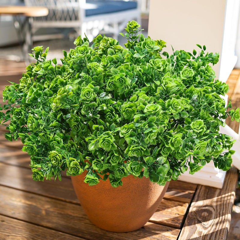 HyeFlora Artificial Plants for Outdoors Outside Spring Summer Decoration, 12 Bundles Faux Green Plastic Leaves Stems Bulk Fake Greenery Look Real UV Resistant for Home Porch Patio Planter Yard Wedding - Image 1
