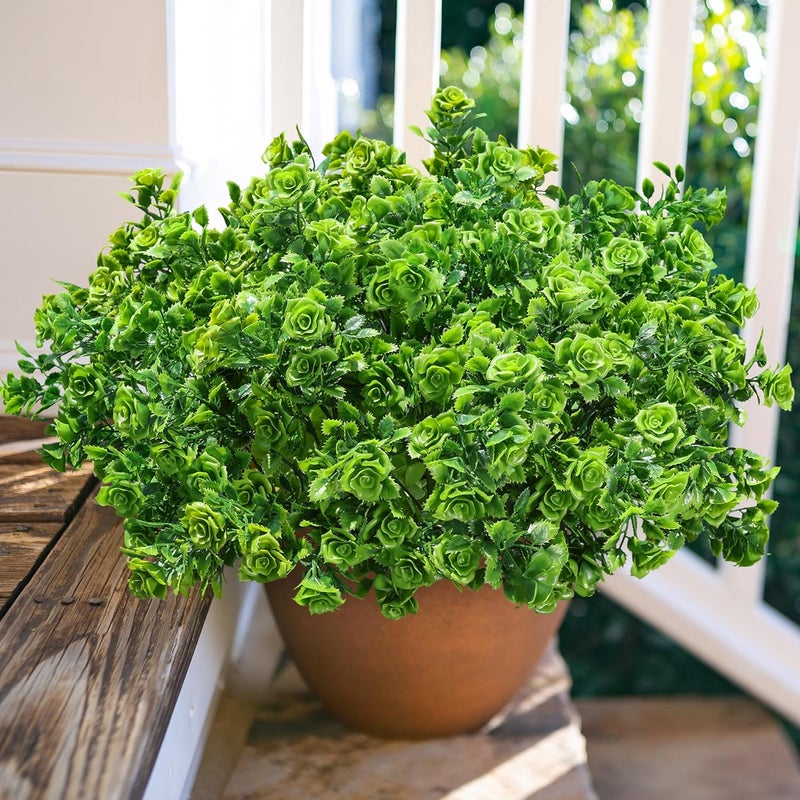 HyeFlora Artificial Plants for Outdoors Outside Spring Summer Decoration, 12 Bundles Faux Green Plastic Leaves Stems Bulk Fake Greenery Look Real UV Resistant for Home Porch Patio Planter Yard Wedding - Image 2