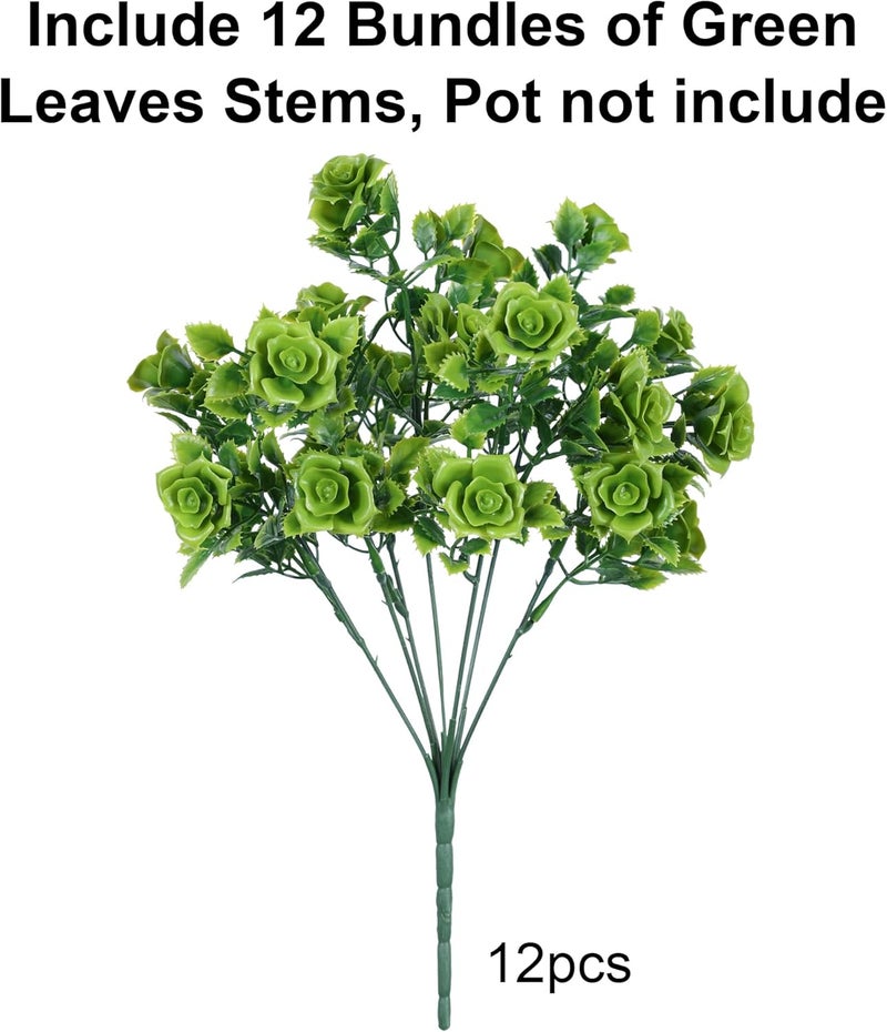 HyeFlora Artificial Plants for Outdoors Outside Spring Summer Decoration, 12 Bundles Faux Green Plastic Leaves Stems Bulk Fake Greenery Look Real UV Resistant for Home Porch Patio Planter Yard Wedding - Image 4