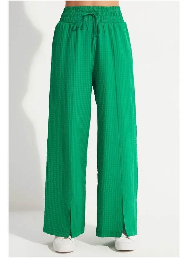 JUNE June Self Patterned Shirt & Trouser Set Dark Green