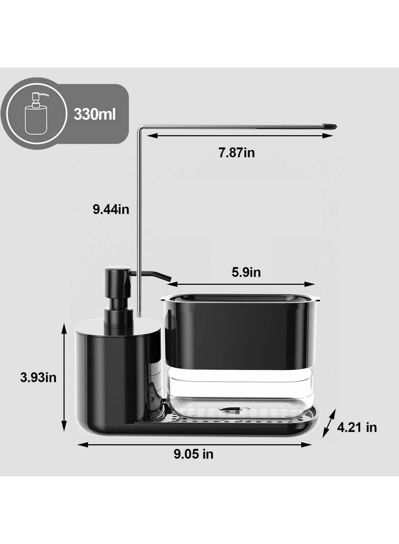 Bukela Hand and Dish Soap Dispenser Set, Kitchen Soap Dispenser Set with Tray, Sponge Holder and Rag Holder, 4-in-1 Organizer for Kitchen Sink Countertop, Useful Kitchen Gadgets - Black - Image 5