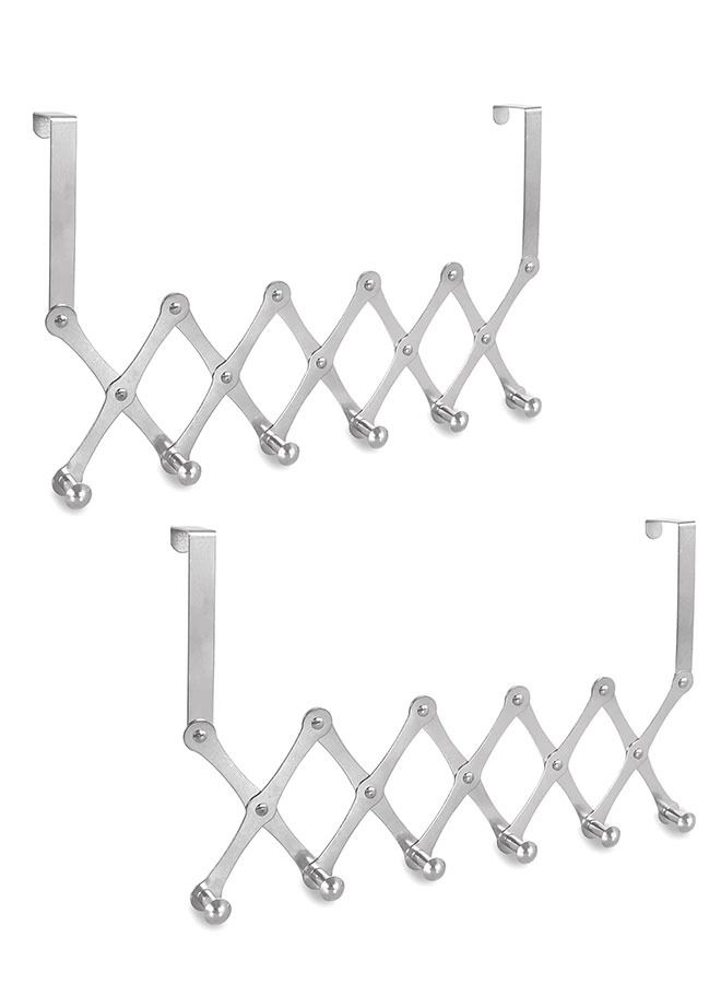 Over The Door Hooks,Door Coat Rack Closet Organizer Door Towel Racks with 6 Hooks for Hanging Purse Belt Bag Hat Storage(Silver/2PCS)  - Image 1