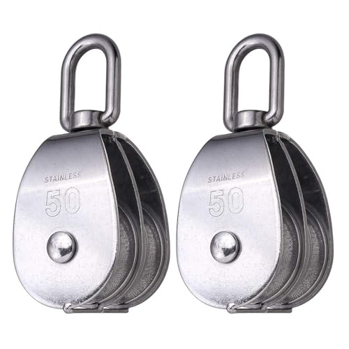 Rocaris 2 Pack M50 Lifting Double Pulley Block 304 Stainless Steel Crane Swivel Hook Double Pulley Roller Loading - Image 1