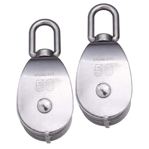 Rocaris 2 Pack M50 Lifting Double Pulley Block 304 Stainless Steel Crane Swivel Hook Double Pulley Roller Loading - Image 3