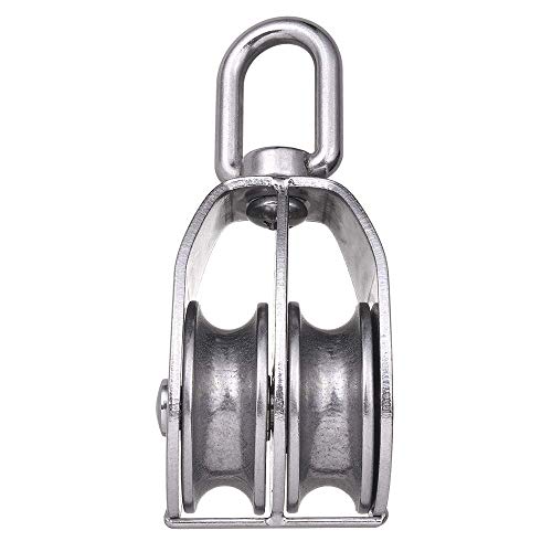 Rocaris 2 Pack M50 Lifting Double Pulley Block 304 Stainless Steel Crane Swivel Hook Double Pulley Roller Loading - Image 5