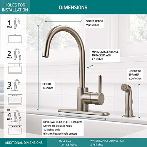 Peerless Precept Single-Handle Kitchen Sink Faucet with Side Sprayer, Stainless P199152LF-SS - Image 3