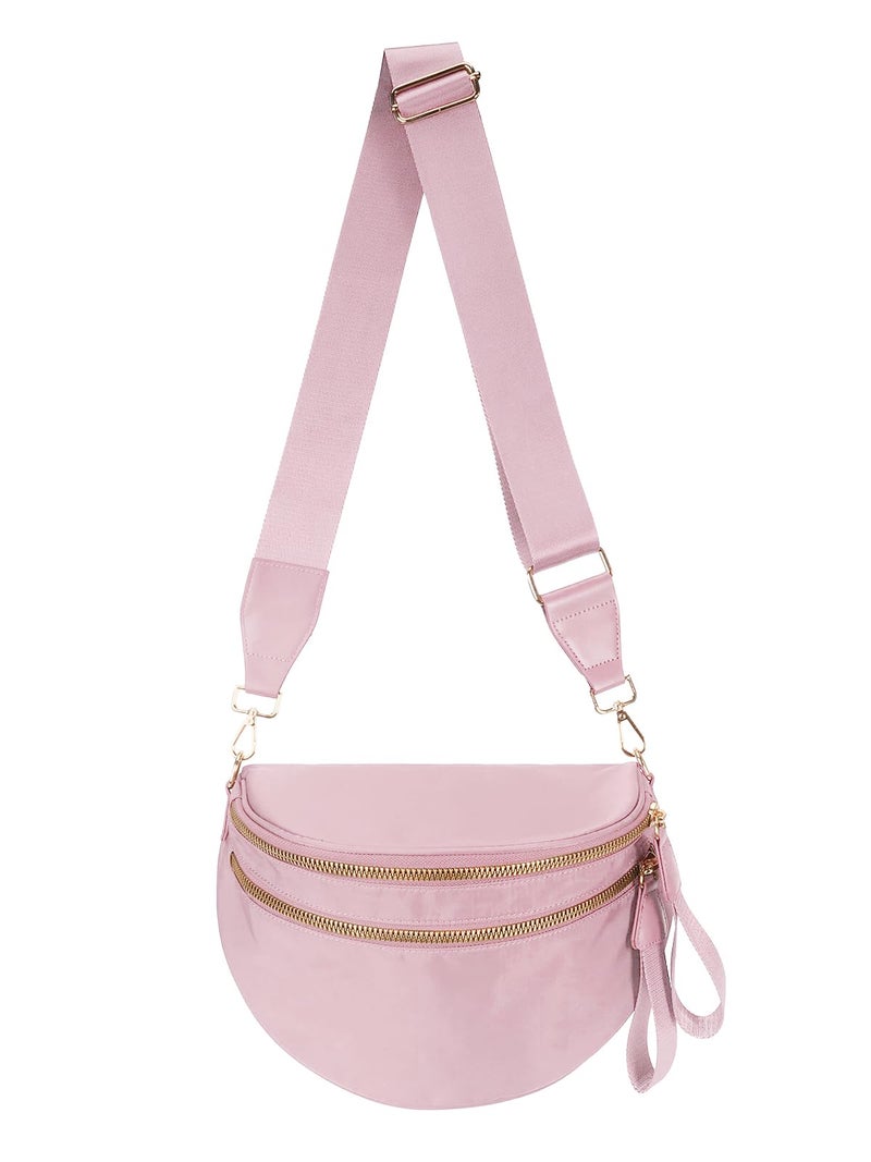 MEISEY Pure Colour Crossbody Bag Bum Bag for Women,Spacious Purse Fanny Packs Belt Bag,Oversized Bum Bag (Colour Bum Bag-Pink) - Image 1