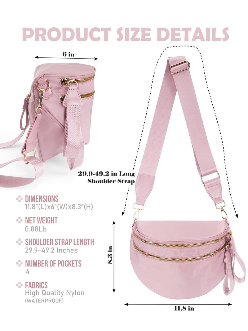 MEISEY Pure Colour Crossbody Bag Bum Bag for Women,Spacious Purse Fanny Packs Belt Bag,Oversized Bum Bag (Colour Bum Bag-Pink) - Image 3
