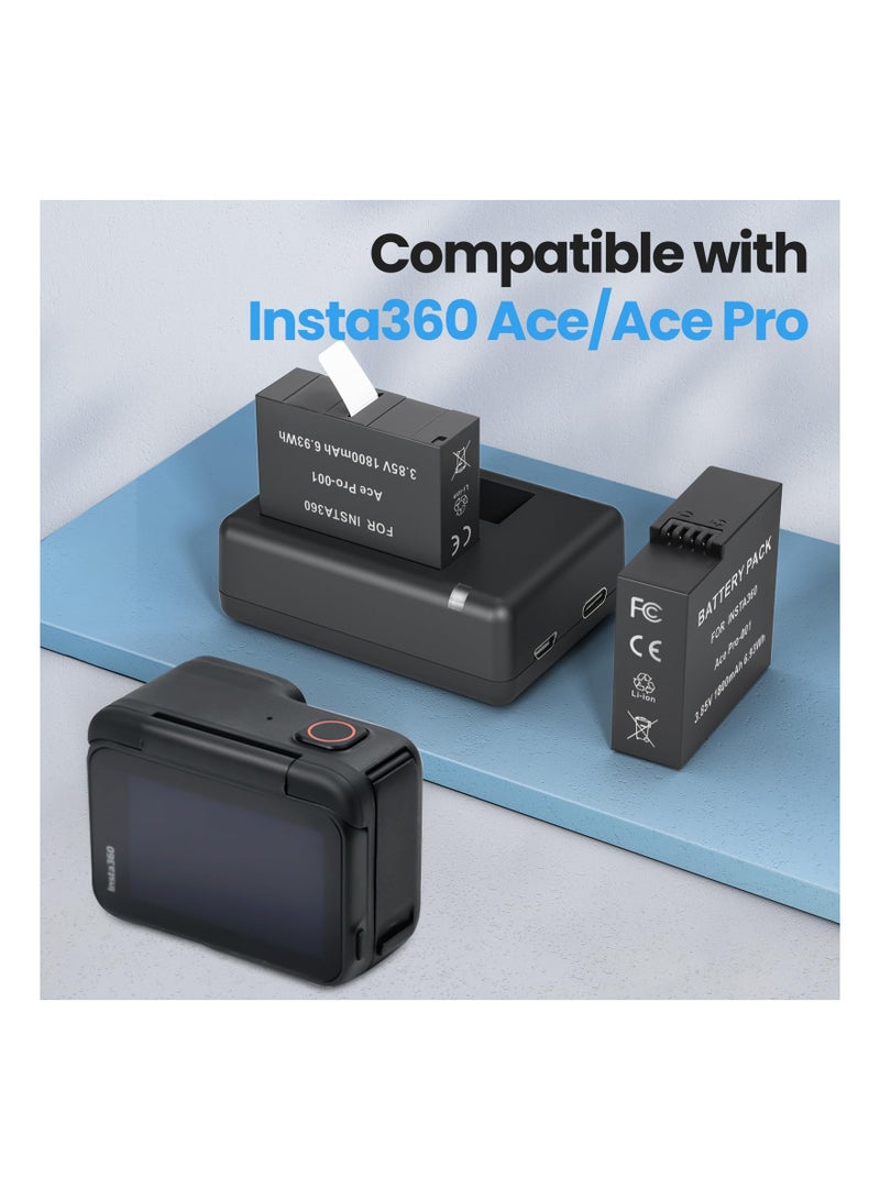 2-Pack 1800mAh Batteries for Insta360 Ace Pro with Dual Fast Charge Hub, Compatible with Insta360 Ace/Ace Pro Camera.  - Image 3