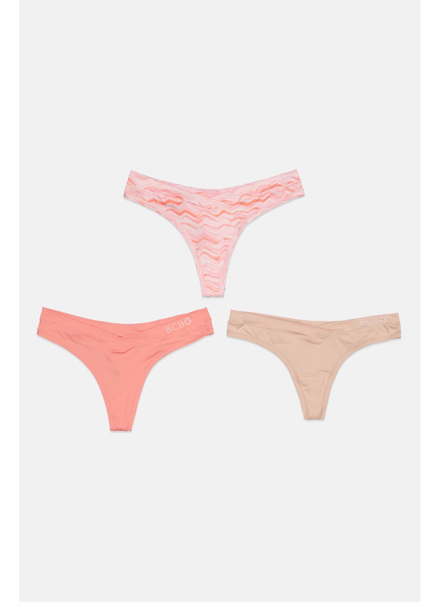 BCBGeneration Women 3 Pieces Solid Thong Panty, Cream  - Image 2