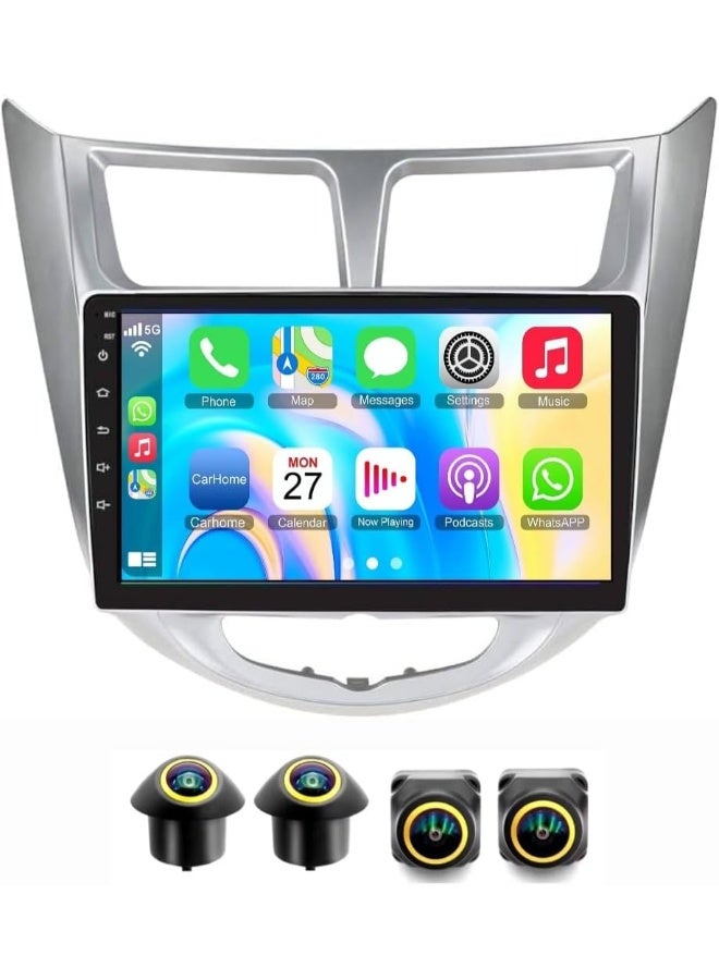 Vierex Fit Hyundai ACCENT Car Stereo Accent Android Screen 2012-2017 With Apple Carplay Android Auto Wireless WiFi DSP FM&AM BT AHD Camera Included Fast QLED (4+32GB 360D Cameras) - Image 1
