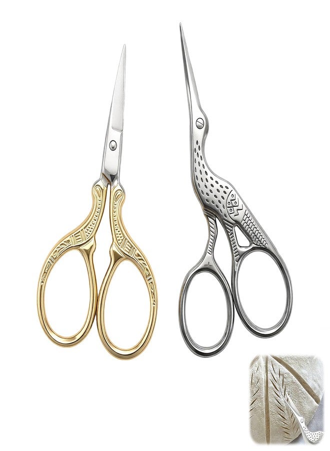 Piszvbej 2 PCS Sourdough Scissors, Bread Scoring Tool, Sharp Stainless Steel Scissors for Bread Art, Wheat and Épi Patterns, Sourdough Scoring Tool for Beginners and Artisan, Gold and Silver - Image 1