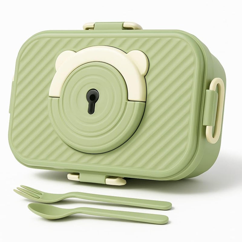 Genaric Teddy Bear Lunch Box for Kids with Spoon and Fork – Safe & Lightweight Sealed Plastic for School & Trip – Available in Multiple Colors