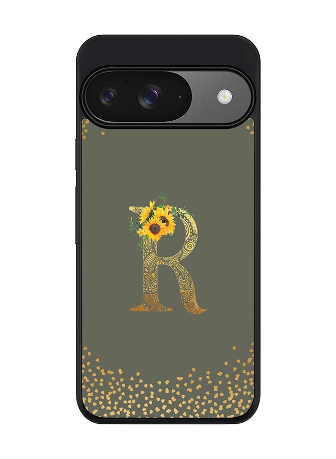 Stylizedd For Google Pixel 9 Case,Slim fit Camera Protection, Shockproof Thin Phone cover - Custom Floral Monogram - R (Olive Green ) - Image 1