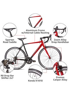 Spartan 700c Peloton Road Bike | 29 inch wheel size | 21 Speed Shimano gear| for adults| Shadow Black & Lava Red  - Image 3