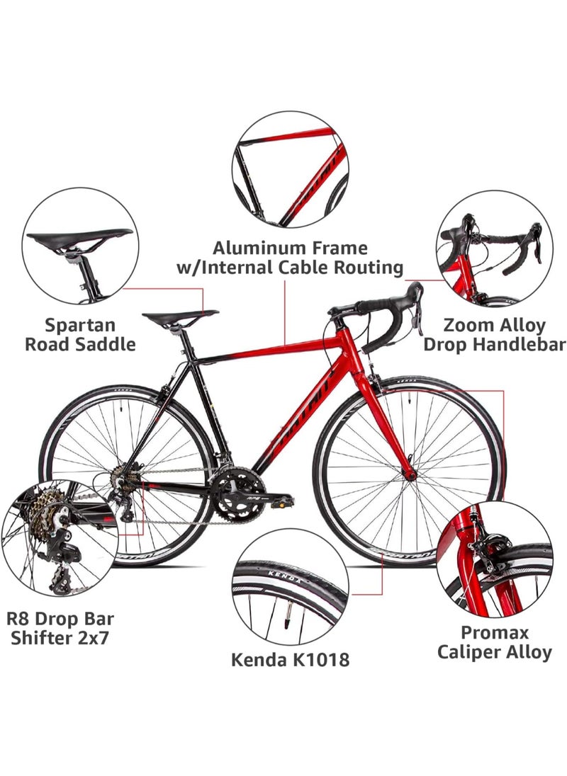 Spartan 700c Peloton Road Bike | 29 inch wheel size | 21 Speed Shimano gear| for adults| Shadow Black & Lava Red  - Image 3
