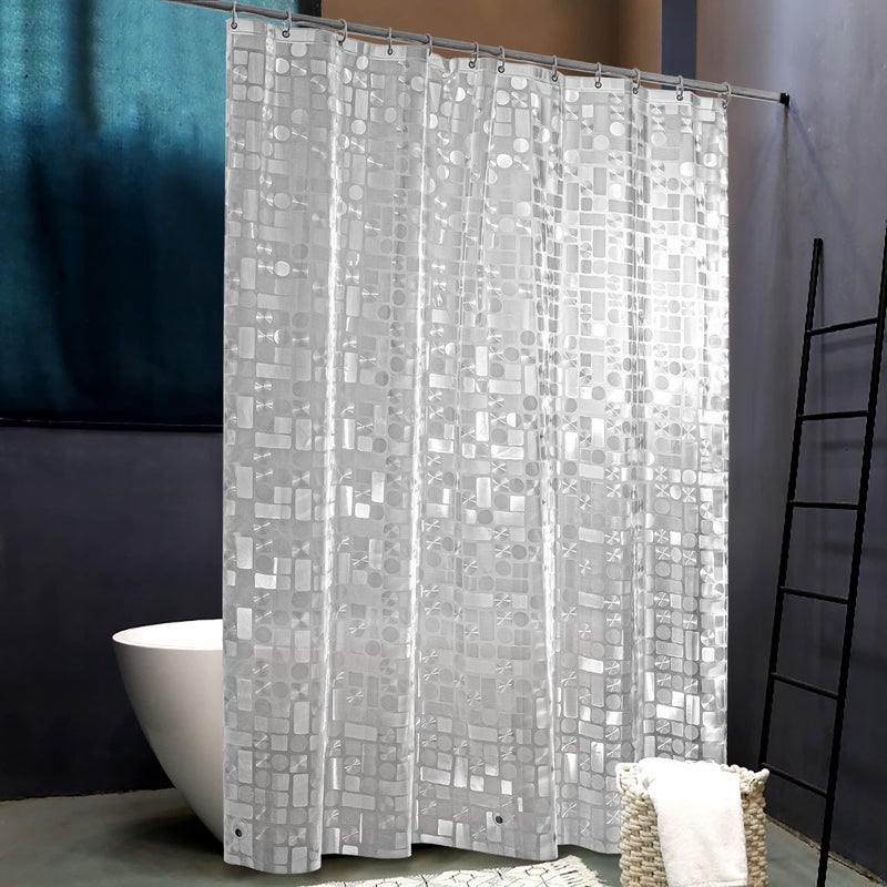 NTBAY EVA SemiTransparent Clear Shower Curtain with Geometric WaterRepellent Liner with 3 Magnets for Bathroom 72x72 Inches