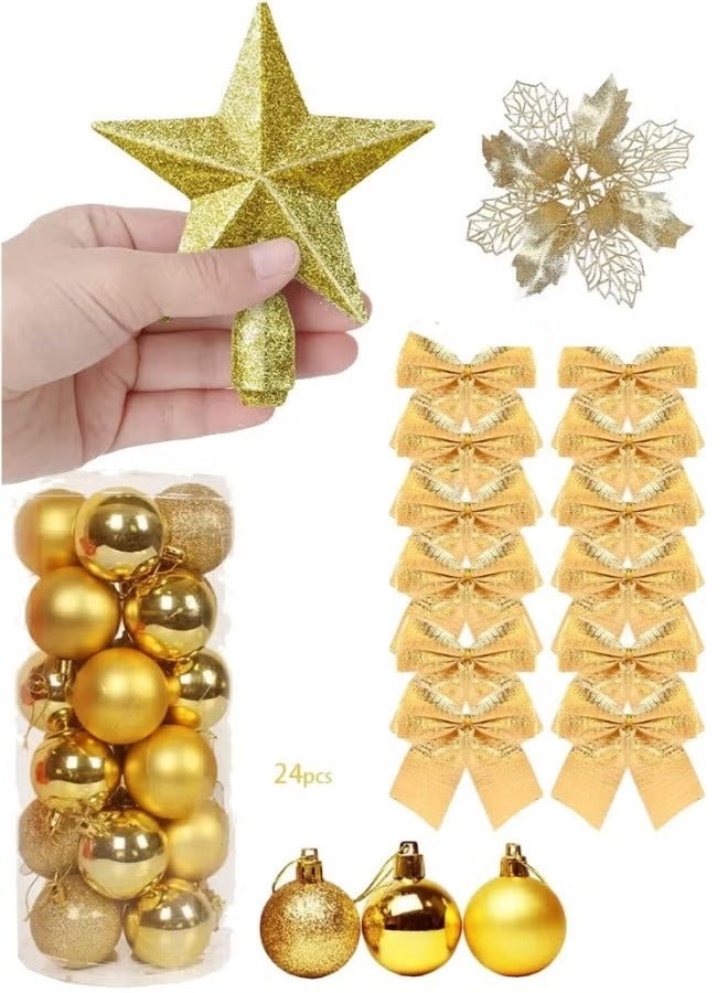Christmas Decoraticve Accessorie Pack for Home Decor with balls/bow/Tree Top Star/flower